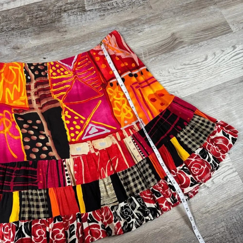 Vintage 90s Jams World Patchwork Mini Skirt Abstract Floral Artwear Boho Large